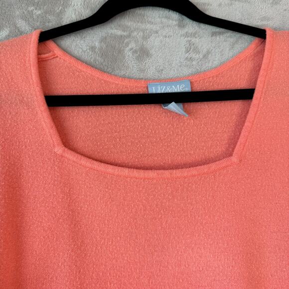 Liz & Me Top Womens 3X Orange Coral Romantic Ombre Blouse Square Neckline - Picture 3 of 8